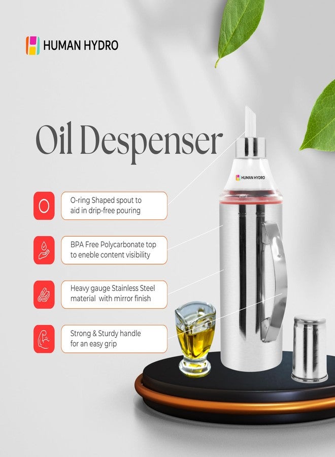 Human Hydro Stainless Steel Oil Dispenser 1L (Pack of 2) | Food-Grade SS, Drip-Free Spout, Leak-Proof Seal & Dust Cap | Controlled Pour Bottle for Oil, Vinegar & Dressing | Rust-Resistant, Easy Clean - Image 5